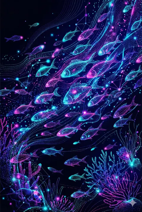 Luminous Neon Pointillism Illustration