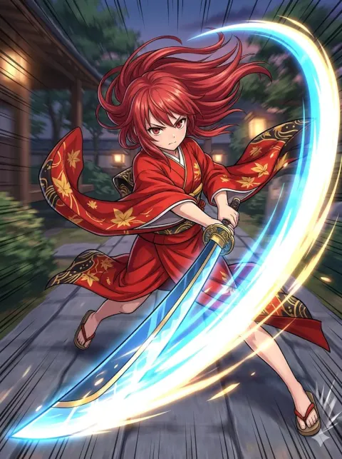 Red-Haired Girl Sword Action