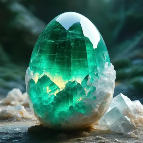 Emerald Crystal Egg in Cinematic Ice Light