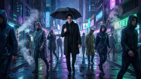 Cyberpunk Vampire Detective Night Rain