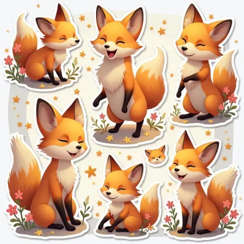 Whimsical Fox Sticker Set in Luminescent Mist