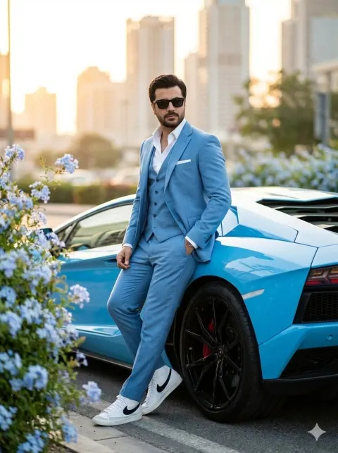 Gentleman and Cyan Lamborghini Sunset