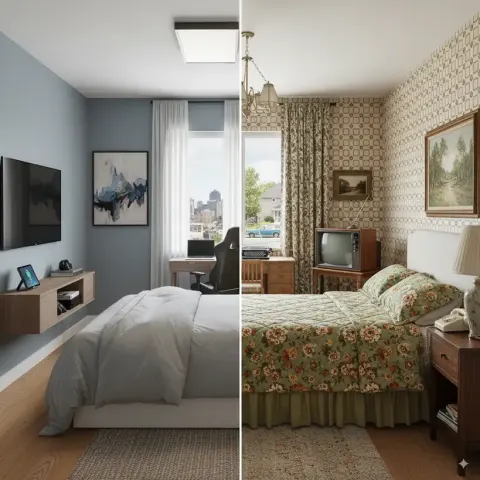 Bedroom Through Time: 1964 vs 2018