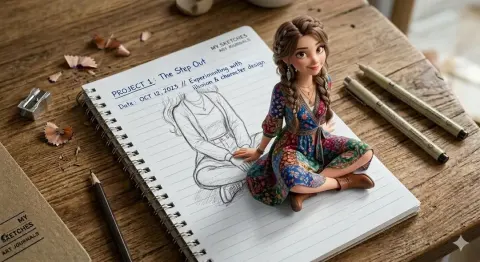 Girl Stepping Out Of Notebook