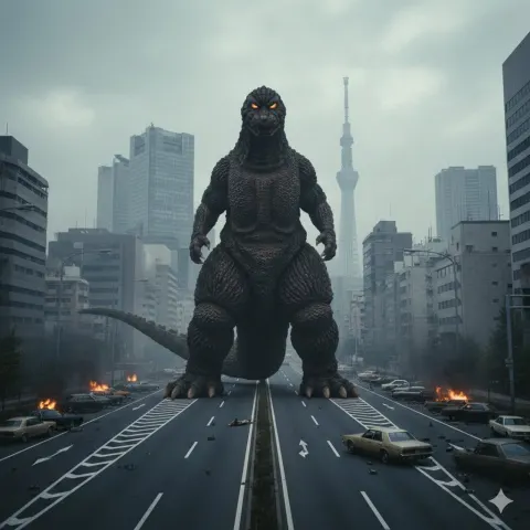 Godzilla Glares at Tokyo