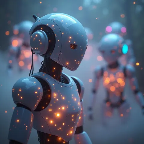 Mystical Robots Floating Through a Dreamlike Realm