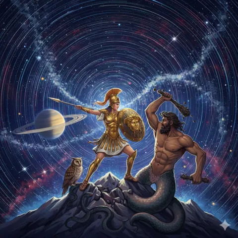 Athena vs Enceladus Myth Painting