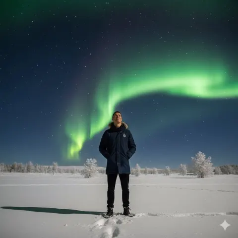 Smiling Under Aurora Lights