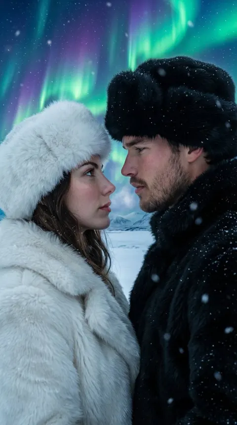 Lovers Gaze Under Aurora Borealis