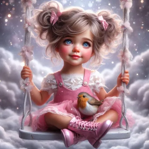 Photo Realistic Girl on Silver Swing