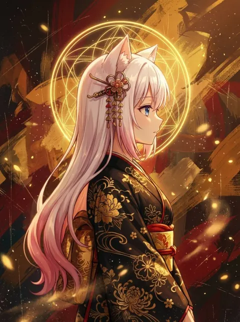 Divine Catgirl Kimono Silhouette