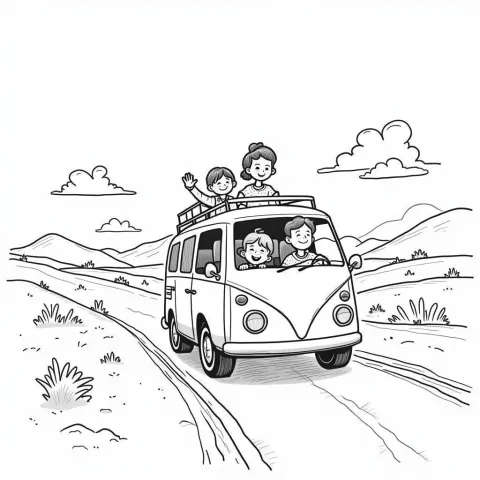 Family Road Trip in Playful Whiteboard Lines