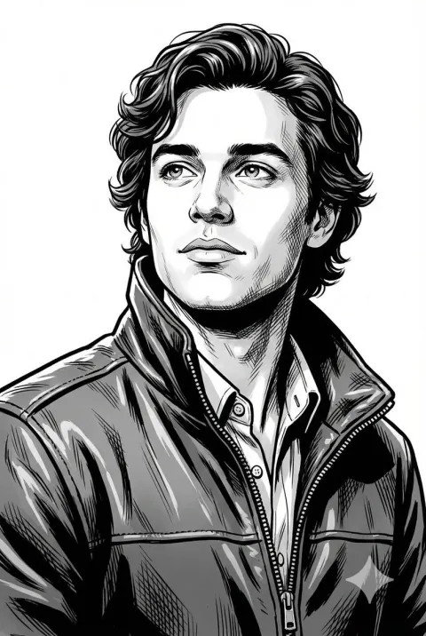Noir-Style Black-and-White Portrait Illustration