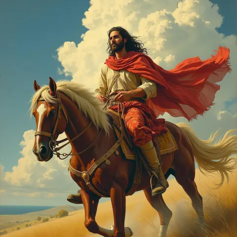 Jesus on Horseback in Mucha Inspired Splendor