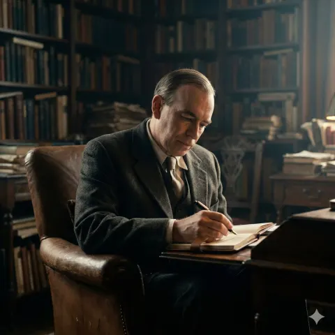 Keynes Writing in Armchair