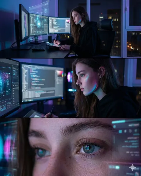 Cyberpunk Triptych Portrait