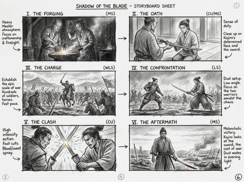 Cinematic Storyboard Six Panels