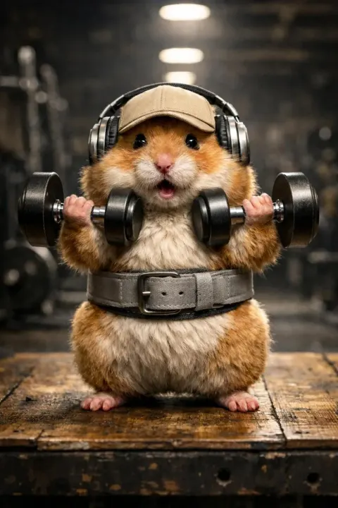 Adorable Hamster Lifting Weights In Gym