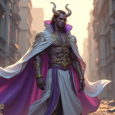 Horned Demon in White and Purple Cloak