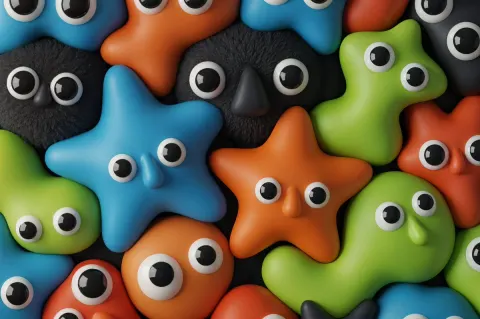Whimsical Abstract Cartoon Characters Cluster