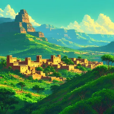 Pixel Pueblo Magico Nestled in Verdant Valley