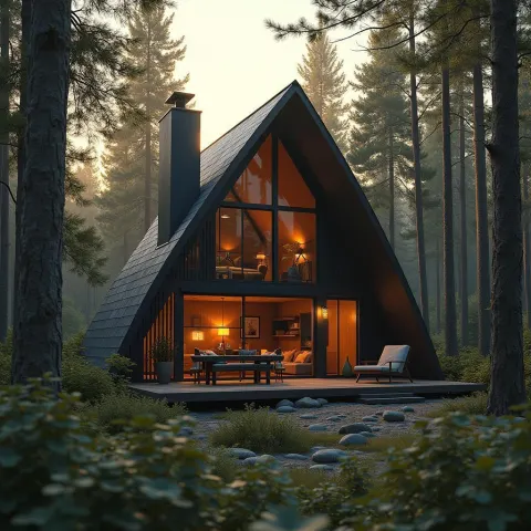 Idyllic Modern Cabin Bathed in Golden Light