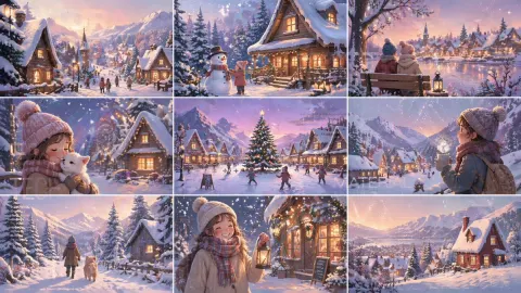 Cozy Winter Village Illustrations