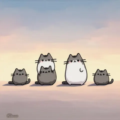 Pusheen Sticker Poses Against a Gradient Sky