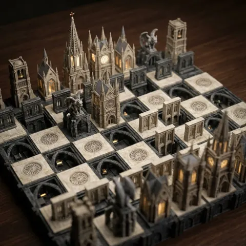 Cyberpunk Architectural Chess Set