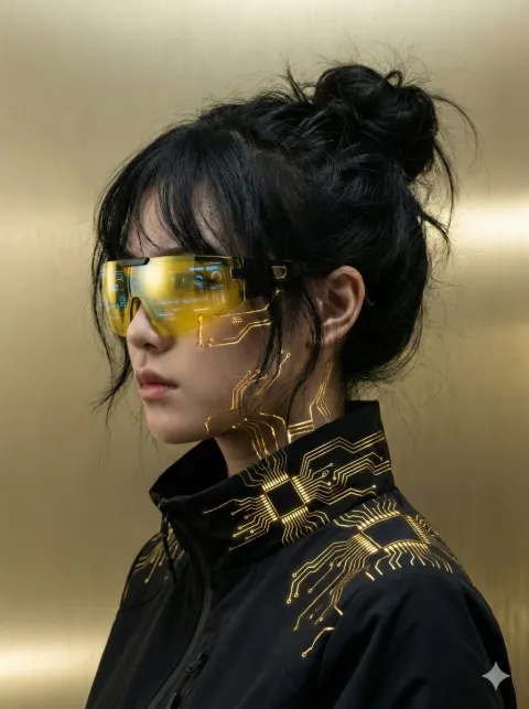 Cyberpunk Girl Golden Circuit Portrait