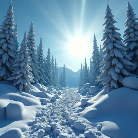 Frozen Sun Over a Claymation Glacial Forest