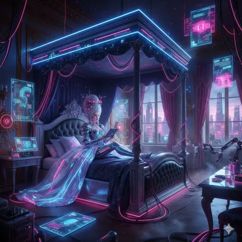 Cyberpunk Versailles Marie Antoinette Bedroom