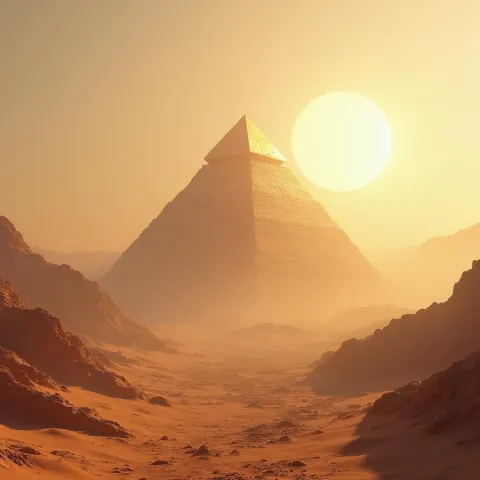 Sci Fi Desert Pyramid Beneath Celestial Sphere