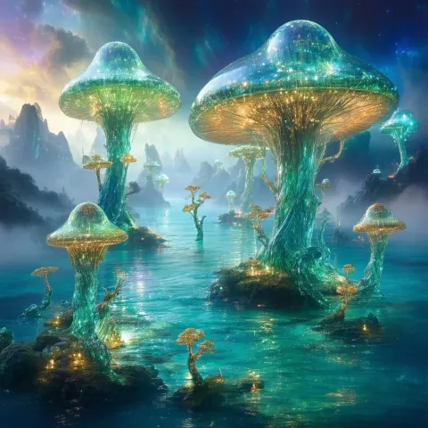Glass Mushroom Archipelago on an Alien World