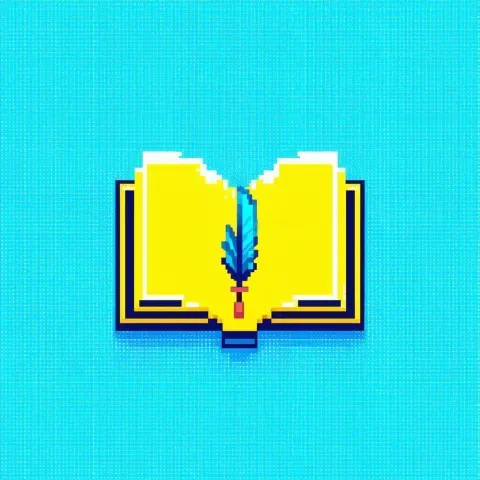 Pixel Book and Quill Logo in Yellow