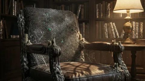 Surreal Vintage Armchair In Dim Library