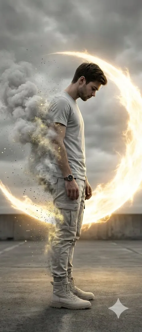 Man Dissolving Into Glowing Smoke