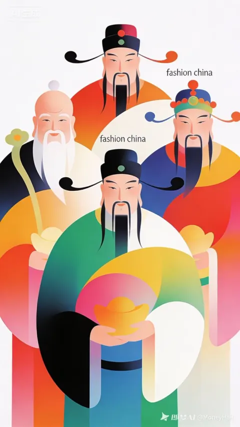 Five Wealth Gods Minimalist Poster