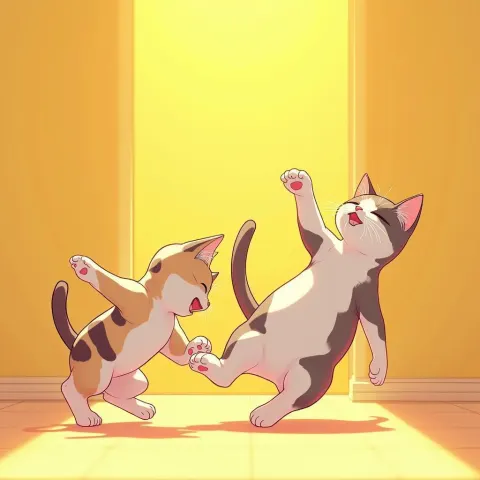 Playful Anime Kittens Against a Yellow Backdrop