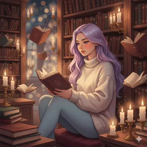 Magical Library Girl Dreaming