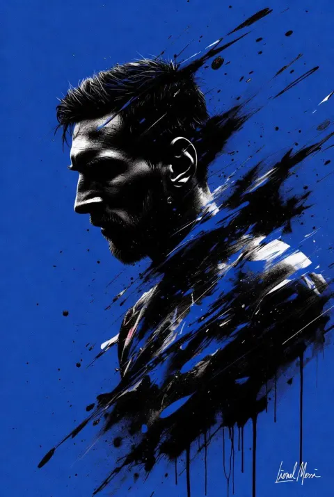 Messi Electric Blue Ink Portrait