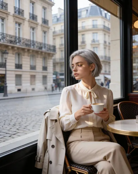 Silver-Haired Lady Paris Café