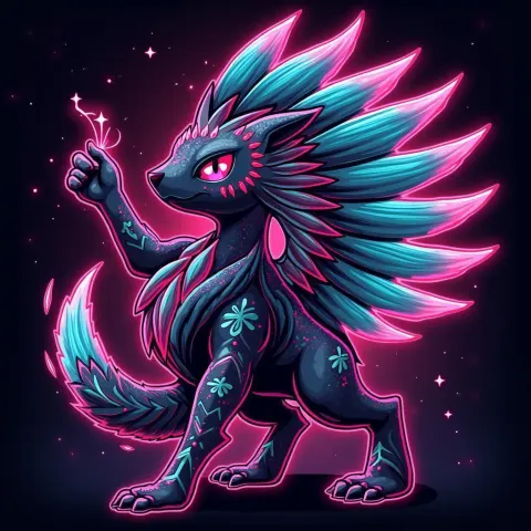 Tribal Neon Pokemon Glowing With Moon Markings