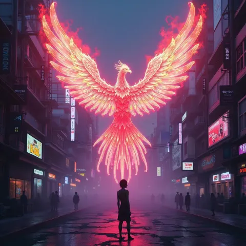 Neonpunk Tokyo Ablaze With Phoenix Flames