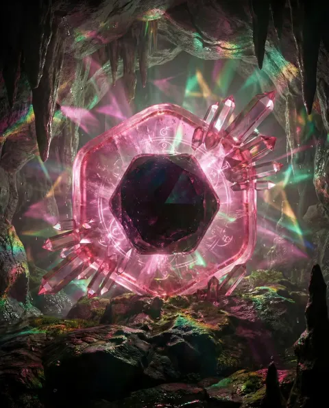 Crystal Core Growing in Dark Cave