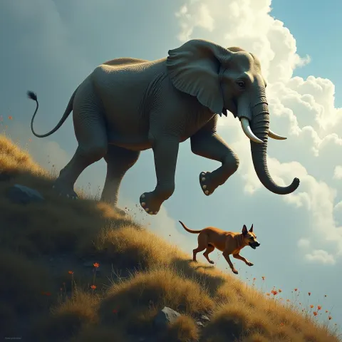 Elephant Trunked Dog Leaping in Epic Light