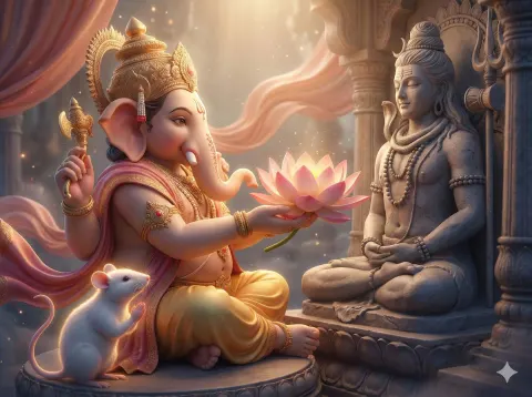 Ganesha Offering Lotus to Shiva