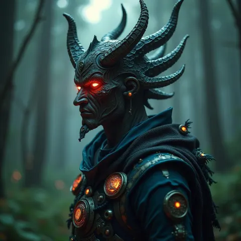 Oni Masked Druid in a Cyberpunk Hellscape
