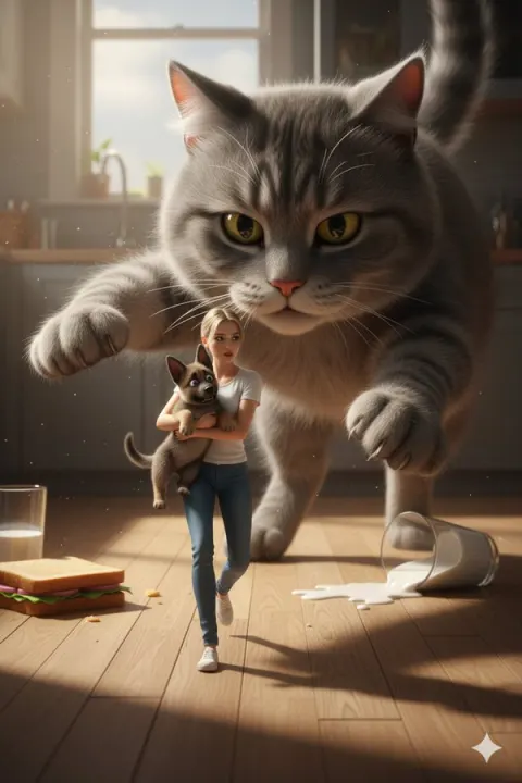 Giant Cat Kitchen Chase