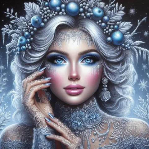 Realistic Ice Princess on Frosty Night